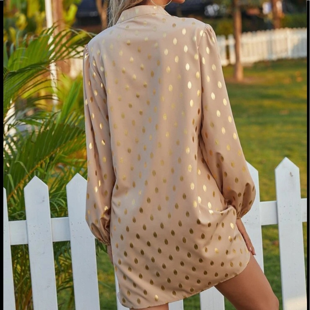 Notched neck gold dot party dress - Picture 2 of 12